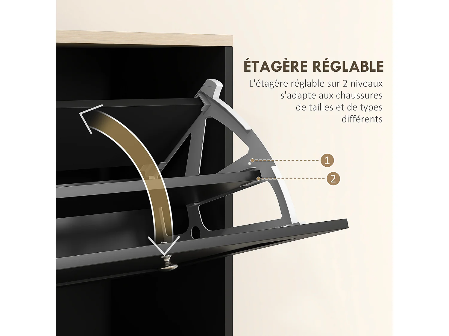 Meuble à chaussures 3 portes battantes style classique chic noir effet bois clair