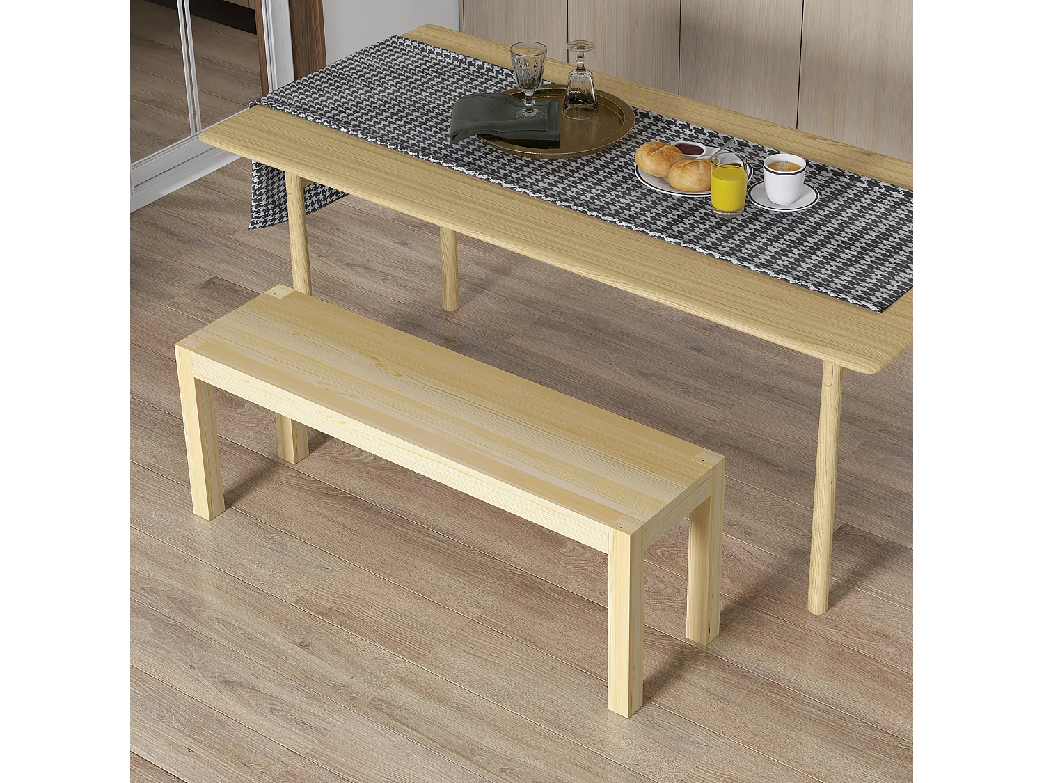 Banc bois intérieur 3 places pin naturel verni dim. 120 x 33 x 45 cm charge max. 240 Kg