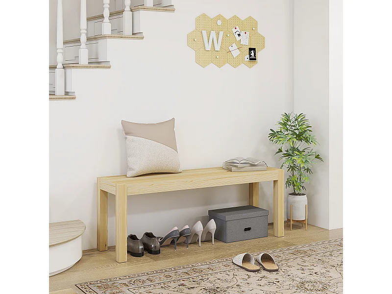 Banc bois intérieur 3 places pin naturel verni dim. 120 x 33 x 45 cm charge max. 240 Kg