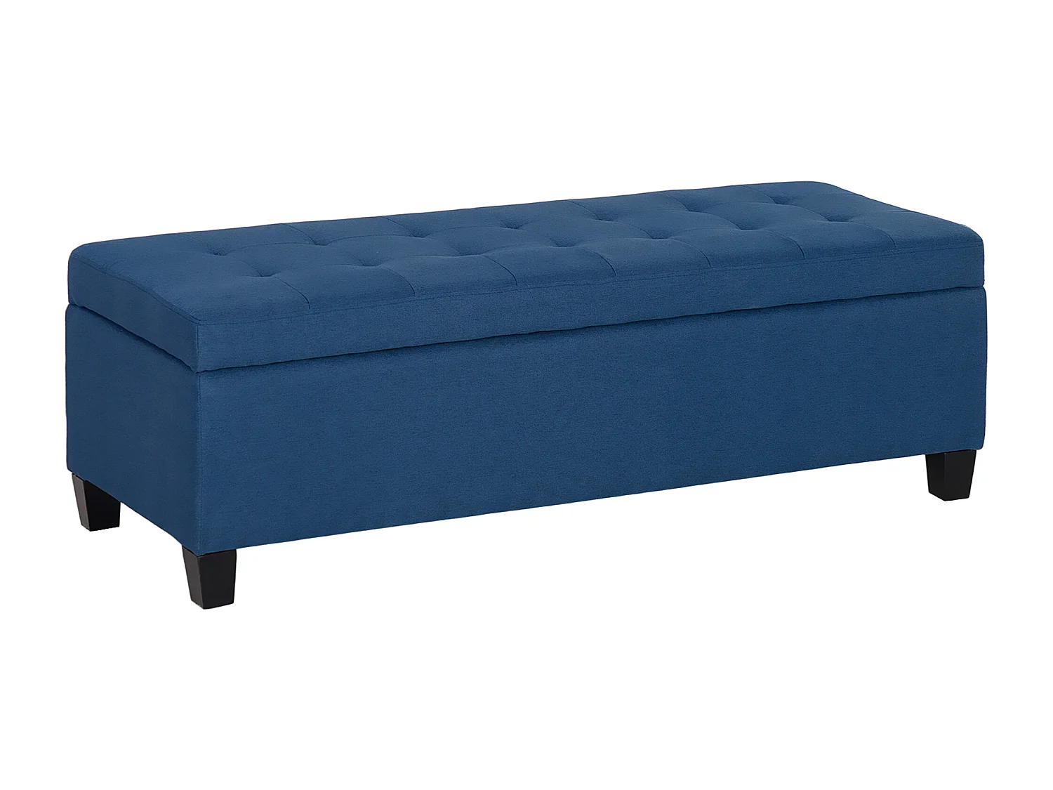 Banquette coffre style Chersterfield siège capitonné tissu pieds bois dim. 125 x 49 x 41 cm bleu