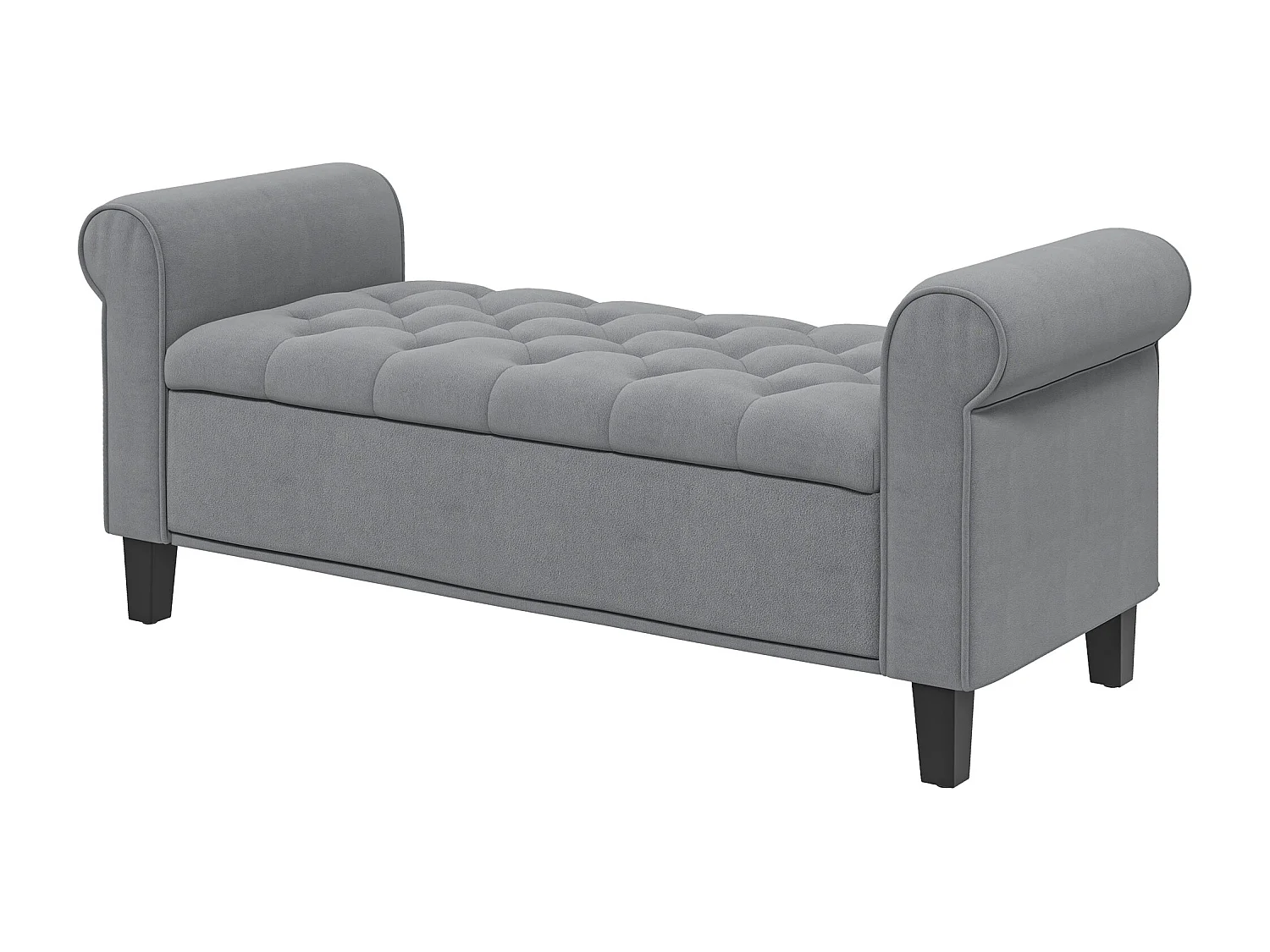 Banc coffre banquette coffre de rangement velours dim. 126 x 48,5 x 57 cm piètement bois hévéa noir gris