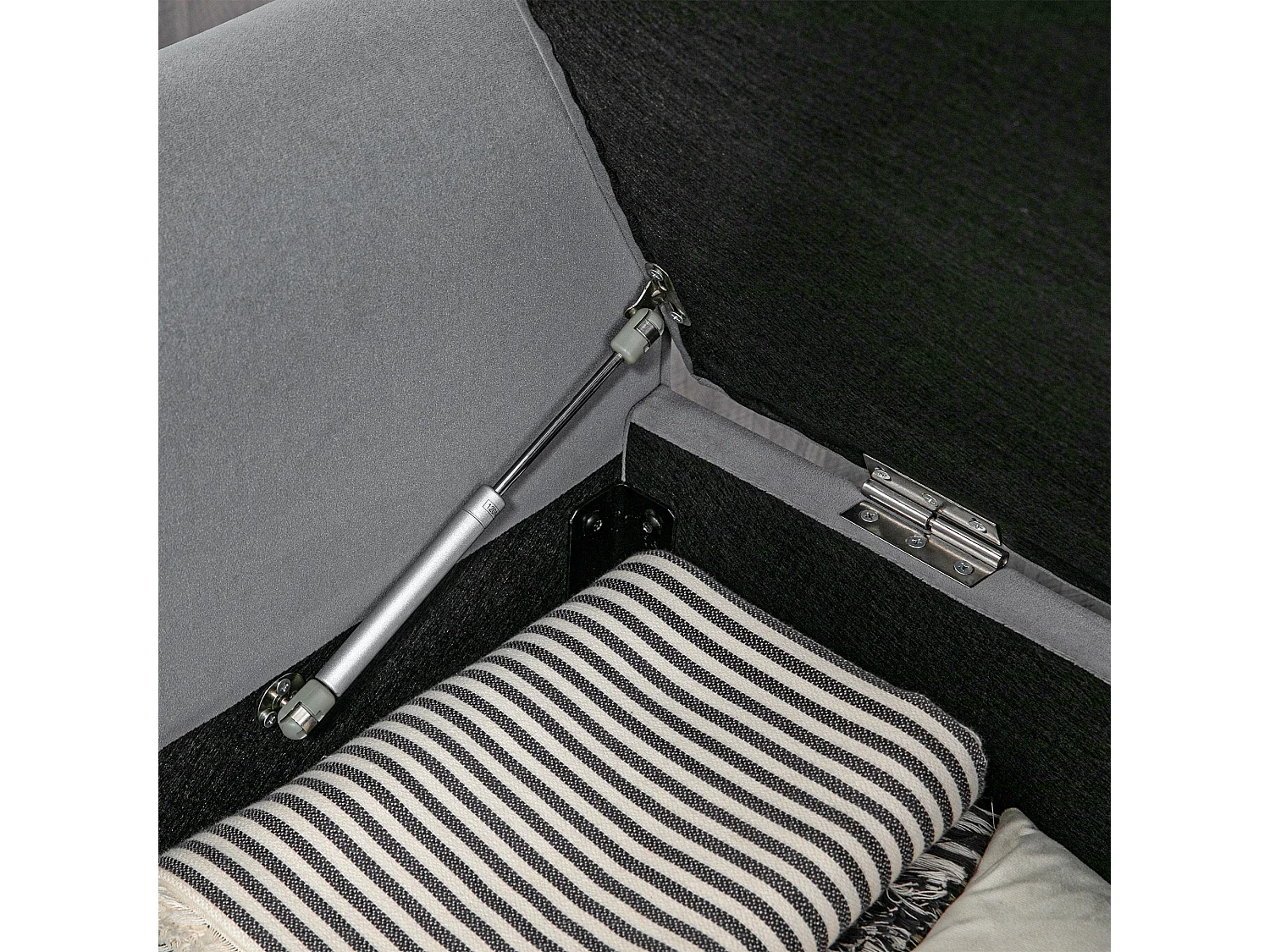 Banc coffre banquette coffre de rangement velours dim. 126 x 48,5 x 57 cm piètement bois hévéa noir gris