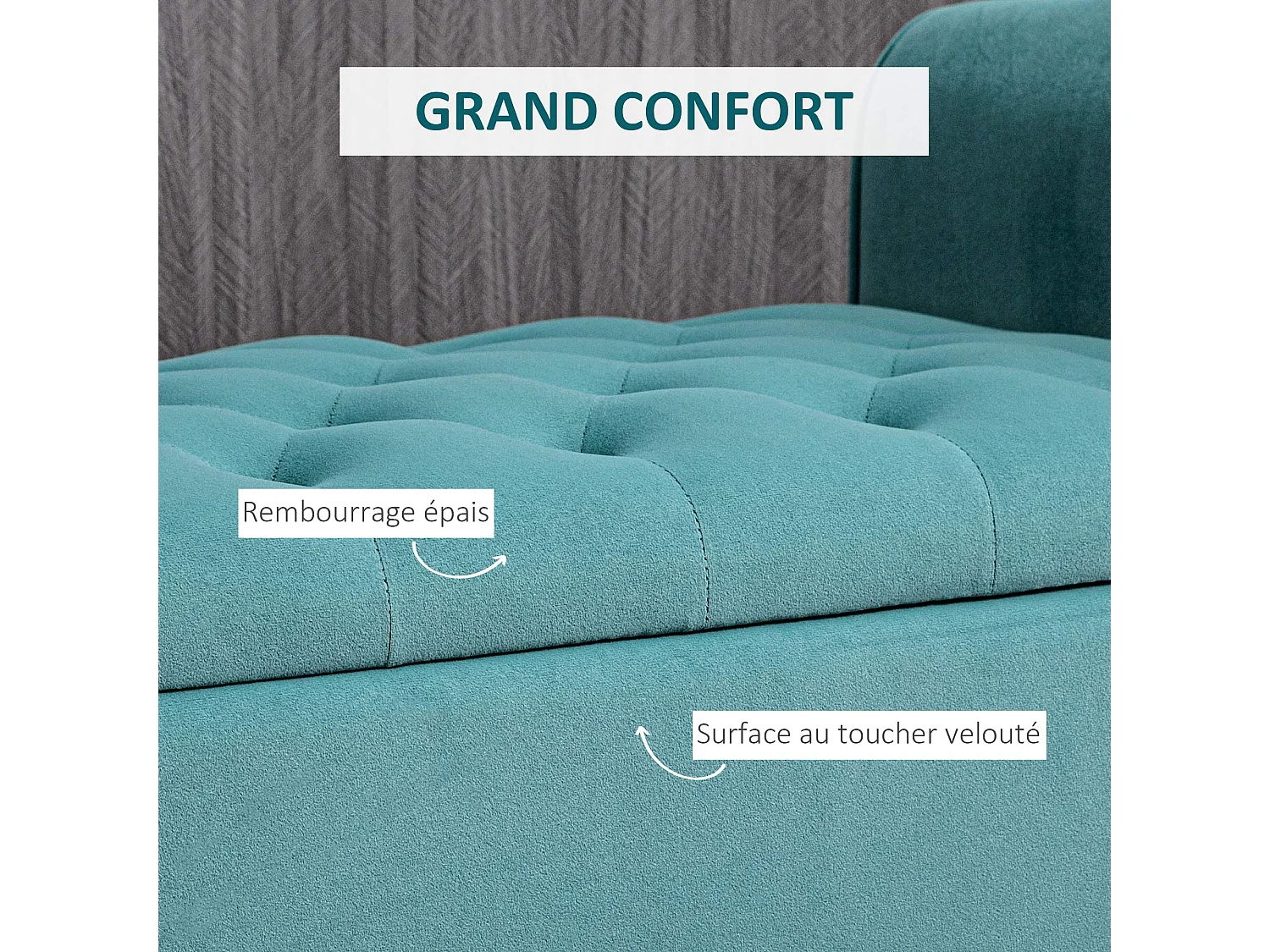 Banc coffre banquette coffre de rangement velours dim. 126 x 48,5 x 57 cm piètement bois hévéa noir turquoise
