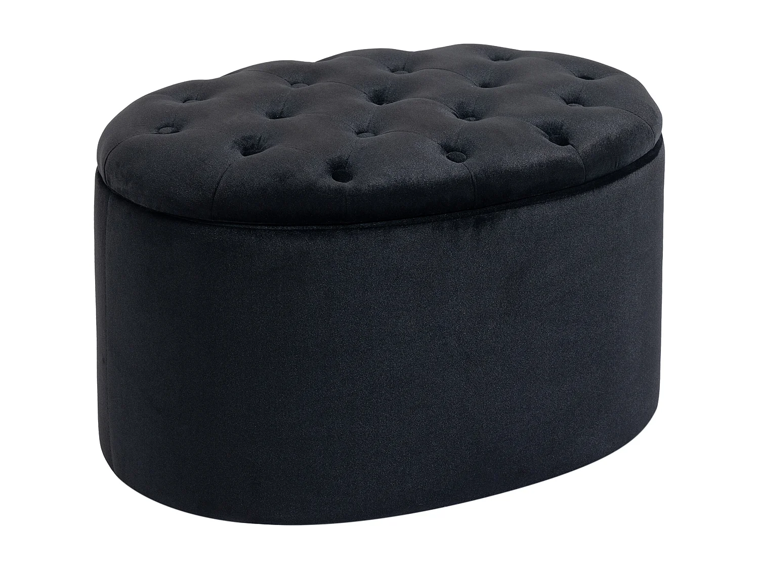 Pouf ovale style Chesterfield plateau assise capitonné rembourré dim. 71 x 52 x 42 cm velours noir