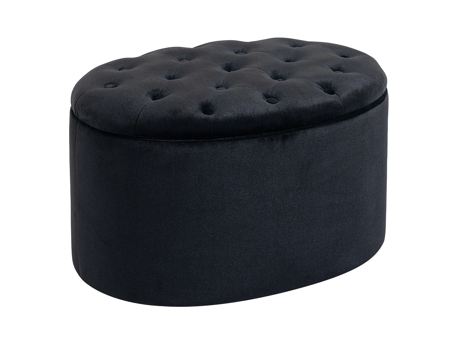 Pouf ovale style Chesterfield plateau assise capitonné rembourré dim. 71 x 52 x 42 cm velours noir