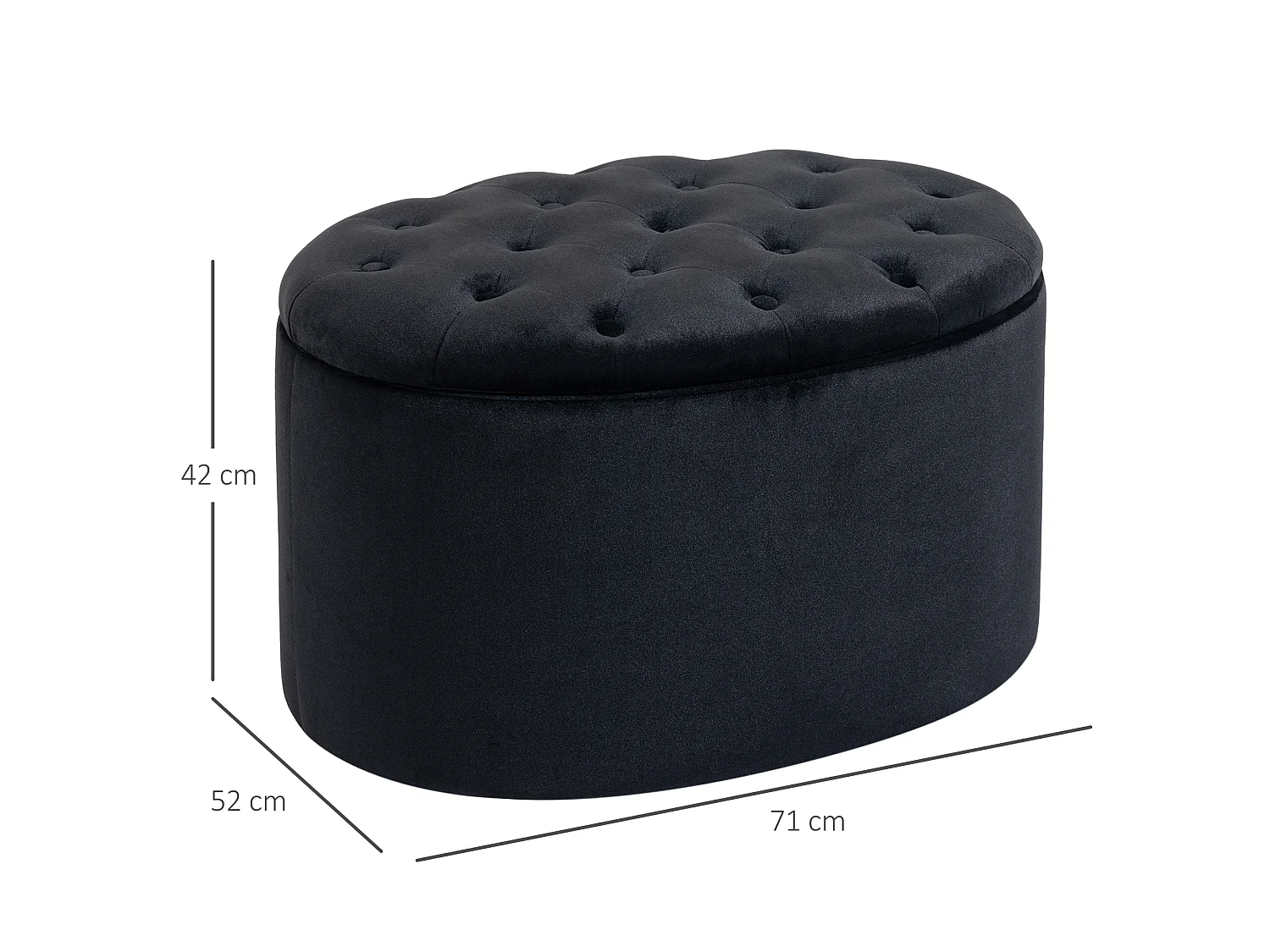 Pouf ovale style Chesterfield plateau assise capitonné rembourré dim. 71 x 52 x 42 cm velours noir