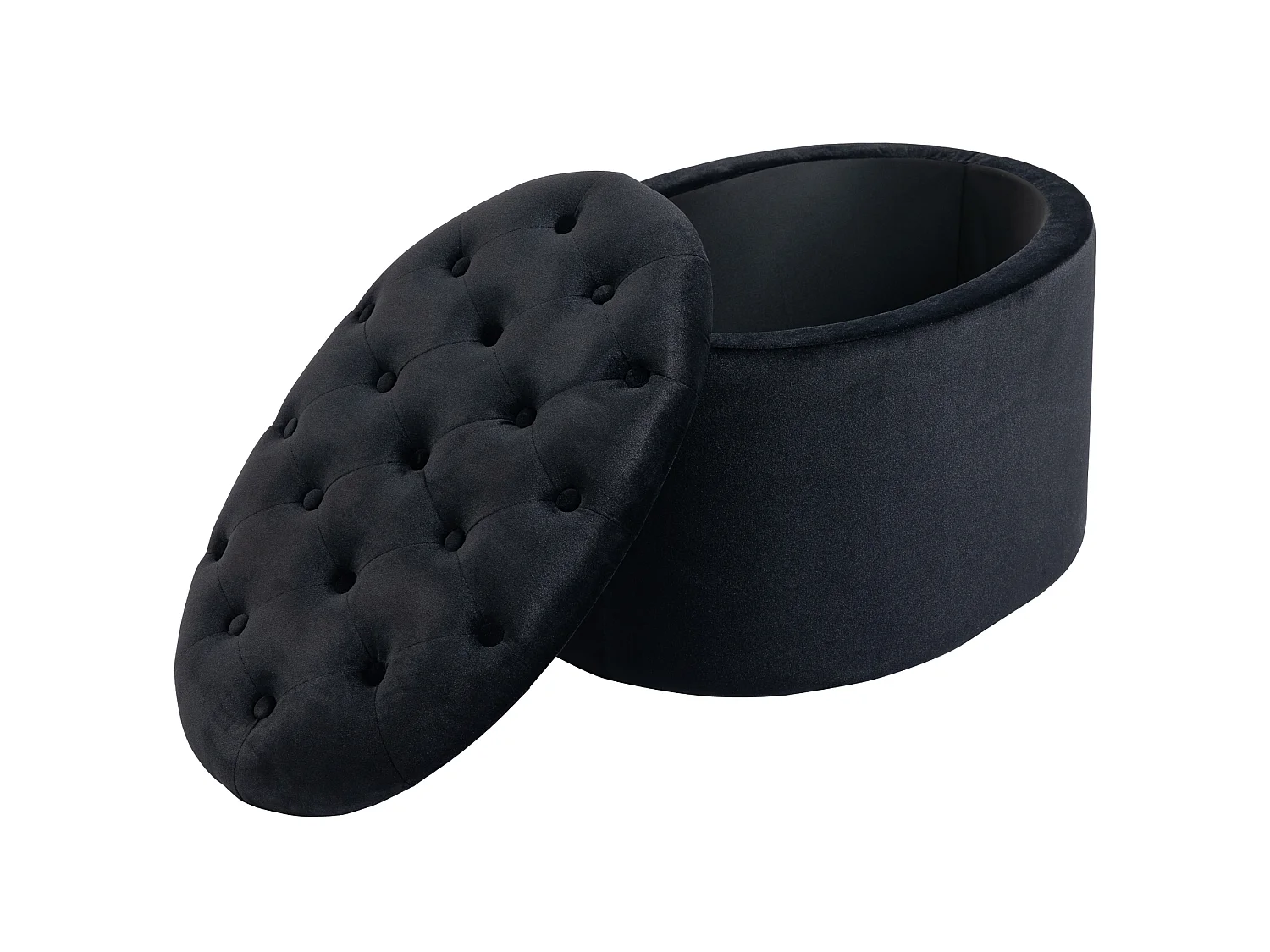 Pouf ovale style Chesterfield plateau assise capitonné rembourré dim. 71 x 52 x 42 cm velours noir