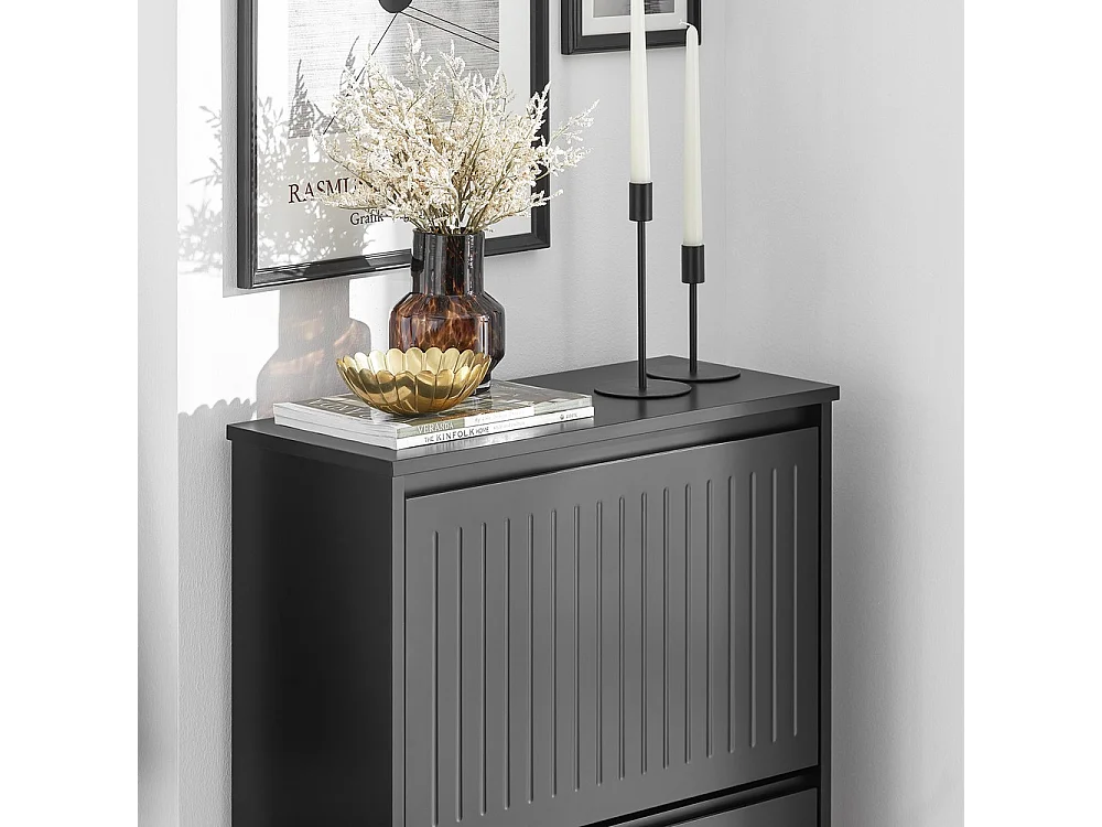 SoBuy Meuble d'Entrée Rangement Chaussures avec 3 Abattants Noirs