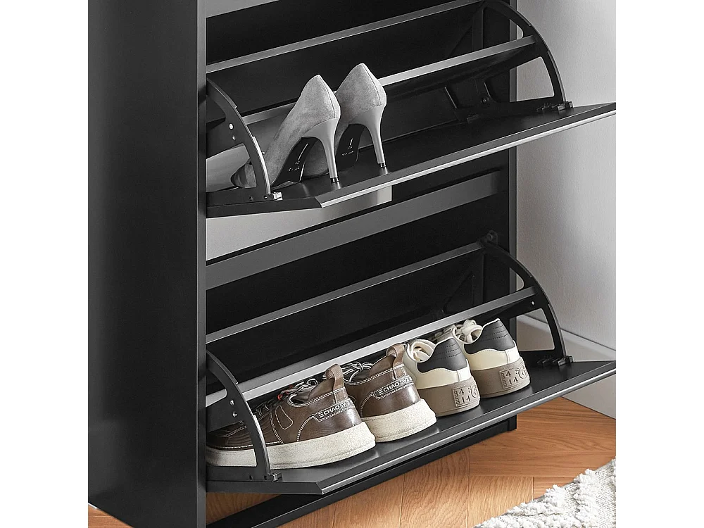 SoBuy Meuble d'Entrée Rangement Chaussures avec 3 Abattants Noirs