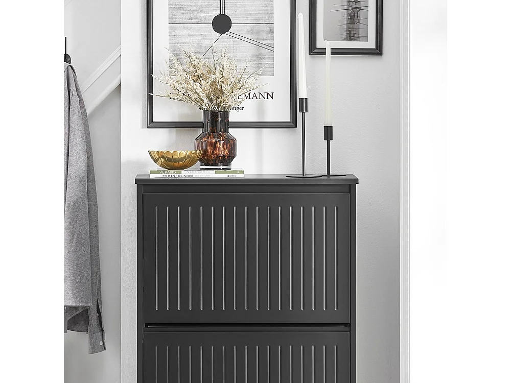 SoBuy Meuble d'Entrée Rangement Chaussures avec 3 Abattants Noirs