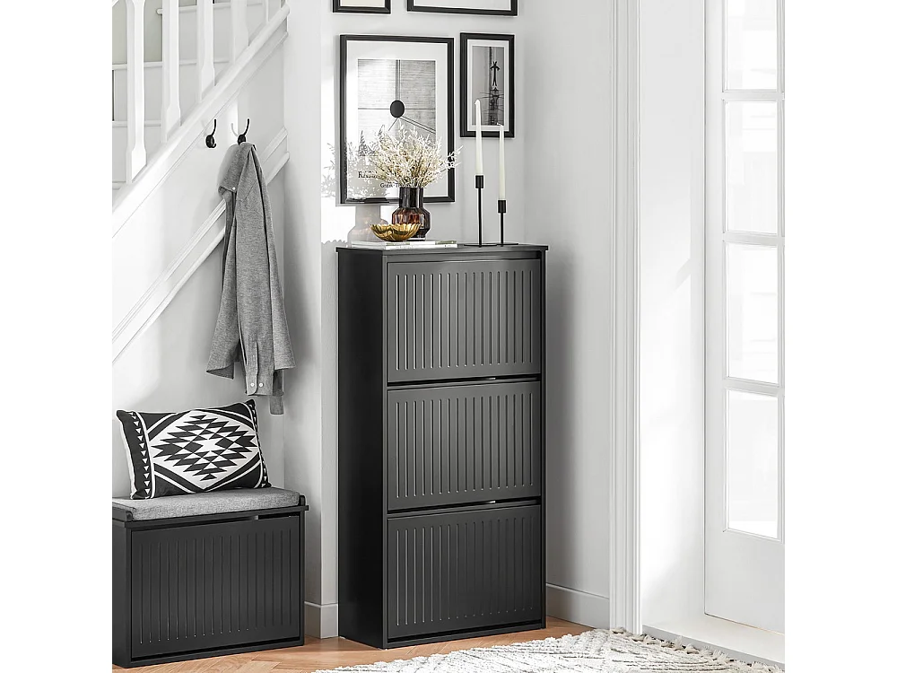 SoBuy Meuble d'Entrée Rangement Chaussures avec 3 Abattants Noirs