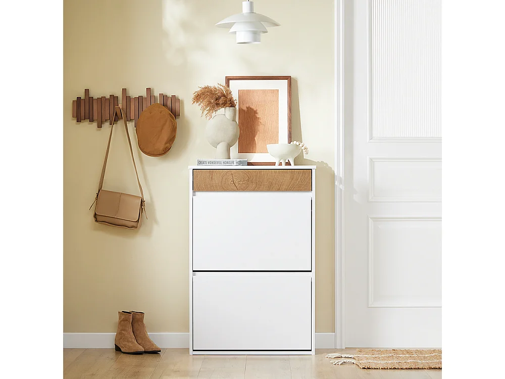 SoBuy Meuble à chaussures 2 portes Blanc 61x26x91cm Fonctionnel FSR205-NW