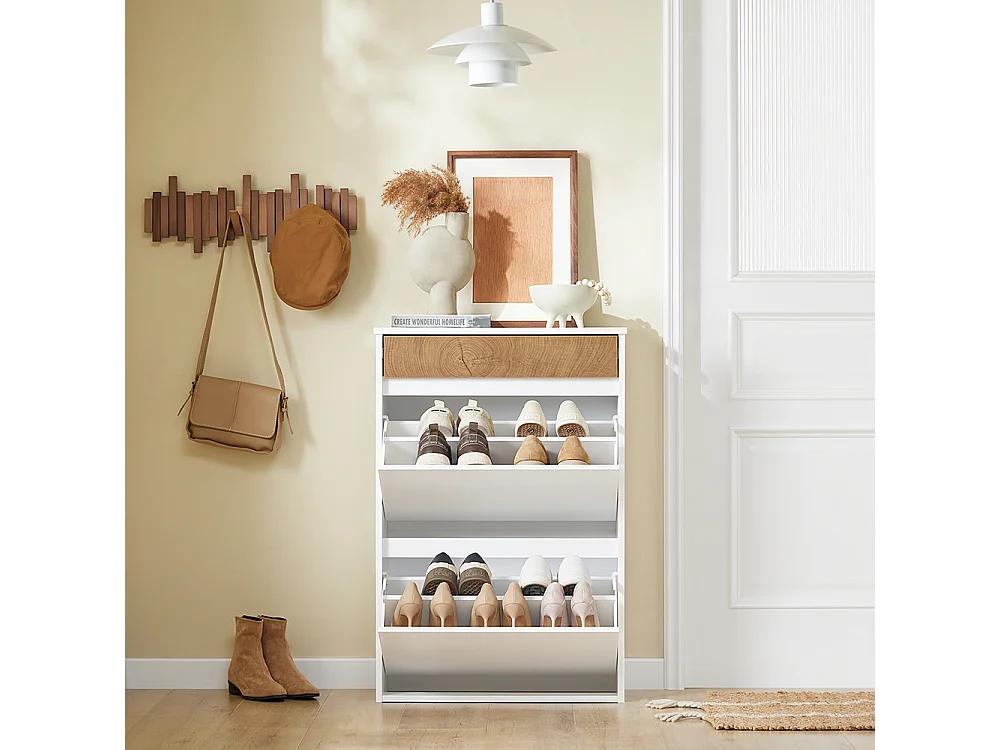 SoBuy Meuble à chaussures à deux portes Blanc 61x26x91cm Fonctionnel FSR205-NW