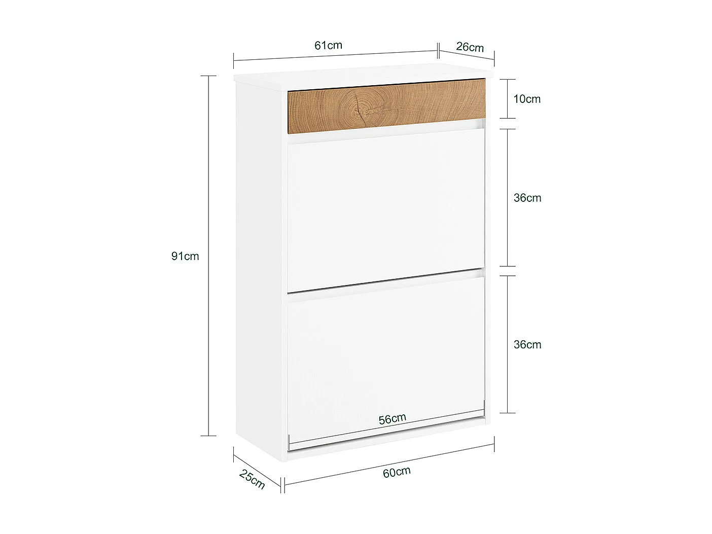 SoBuy Meuble à chaussures à deux portes Blanc 61x26x91cm Fonctionnel FSR205-NW