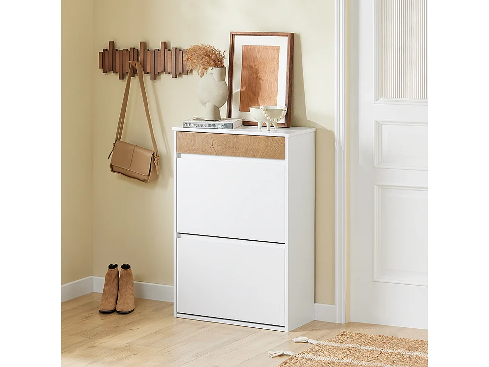 SoBuy Meuble à chaussures à deux portes Blanc 61x26x91cm Fonctionnel FSR205-NW