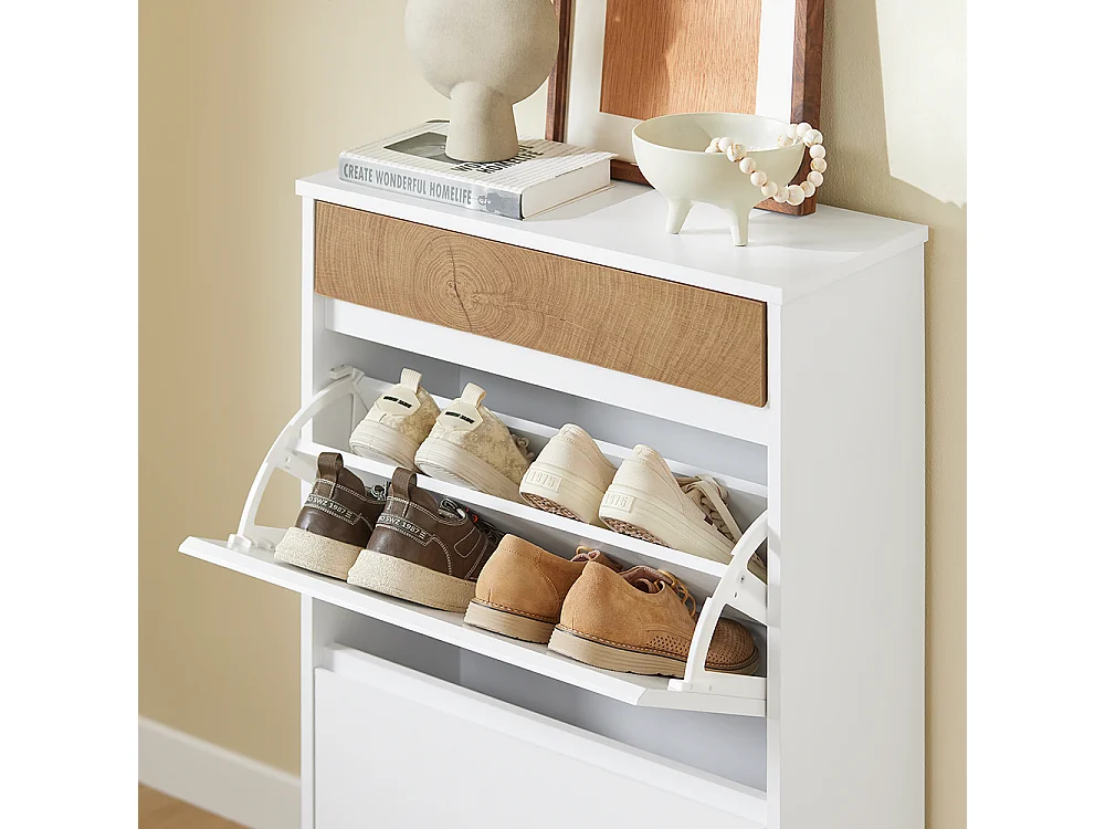 SoBuy Meuble à chaussures à deux portes Blanc 61x26x91cm Fonctionnel FSR205-NW