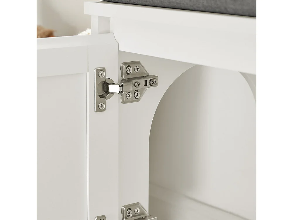 SoBuy Litière pour Chat avec Banc à Chaussures, 2 Portes, 3 Bols et Coussin, Blanc