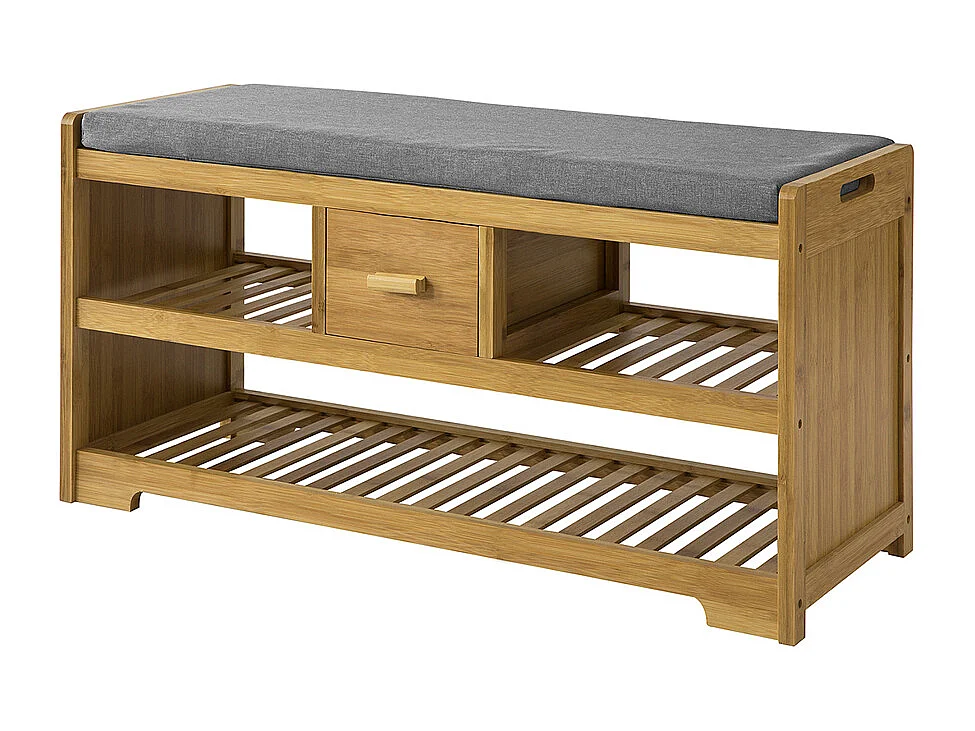 SoBuy Étagère à Chaussures avec Banc et Tiroir en Bambou - L91xP34xH45 cm