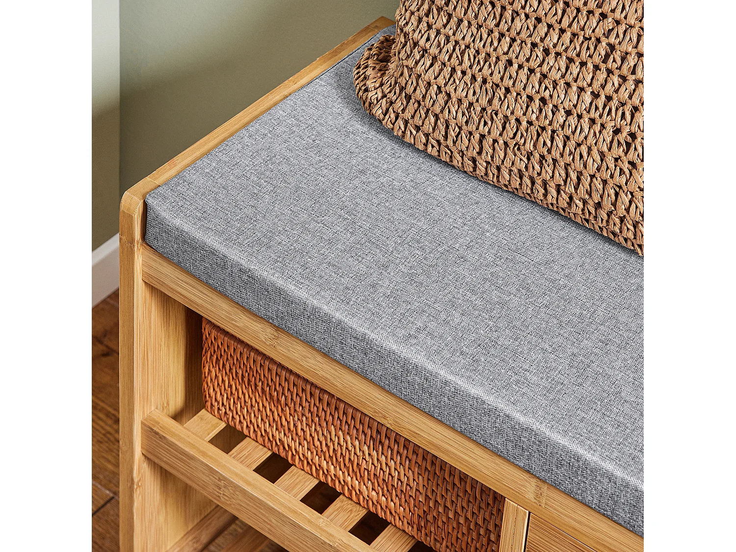 SoBuy Étagère à Chaussures avec Banc et Tiroir en Bambou - L91xP34xH45 cm