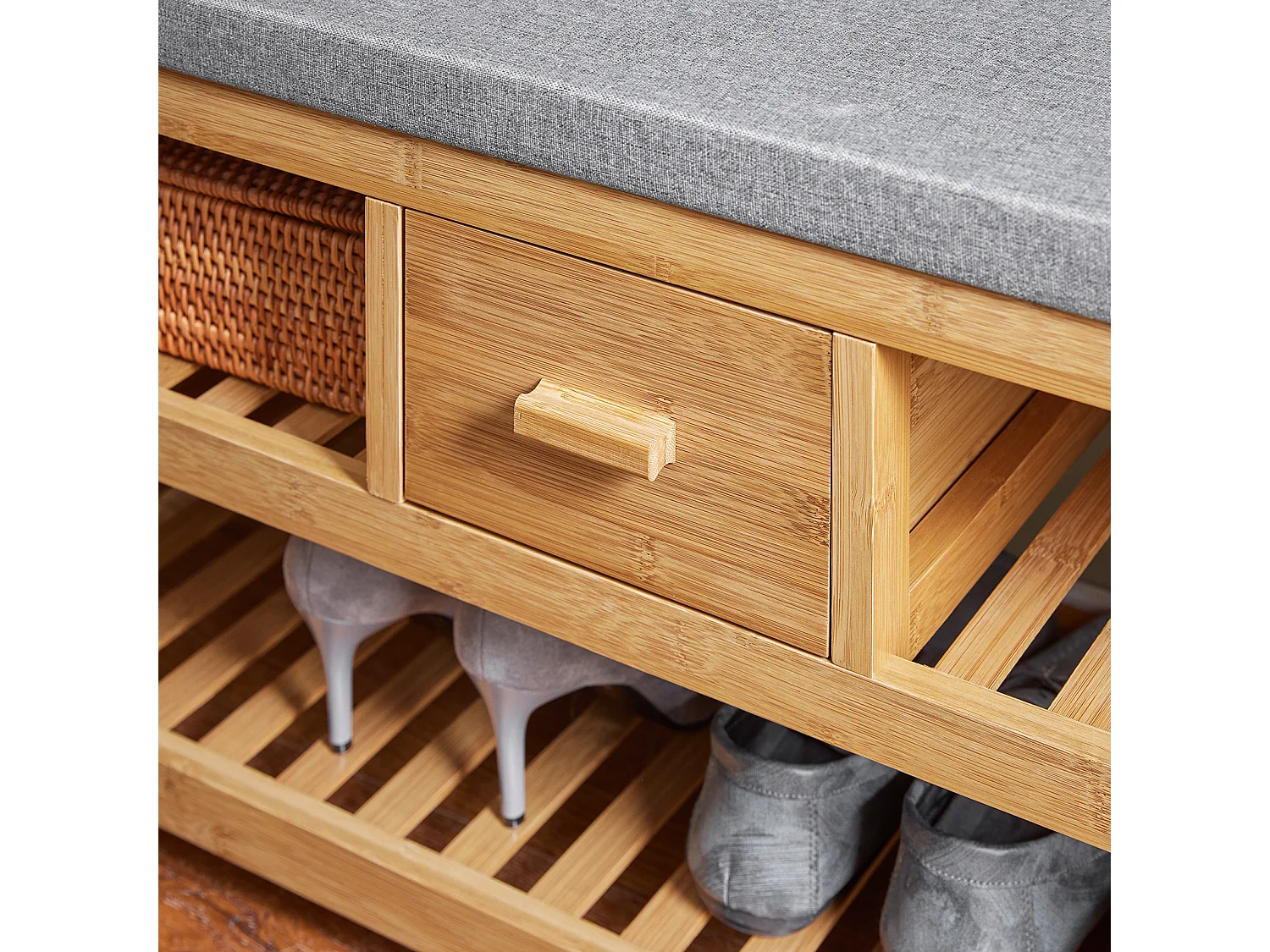 SoBuy Étagère à Chaussures avec Banc et Tiroir en Bambou - L91xP34xH45 cm