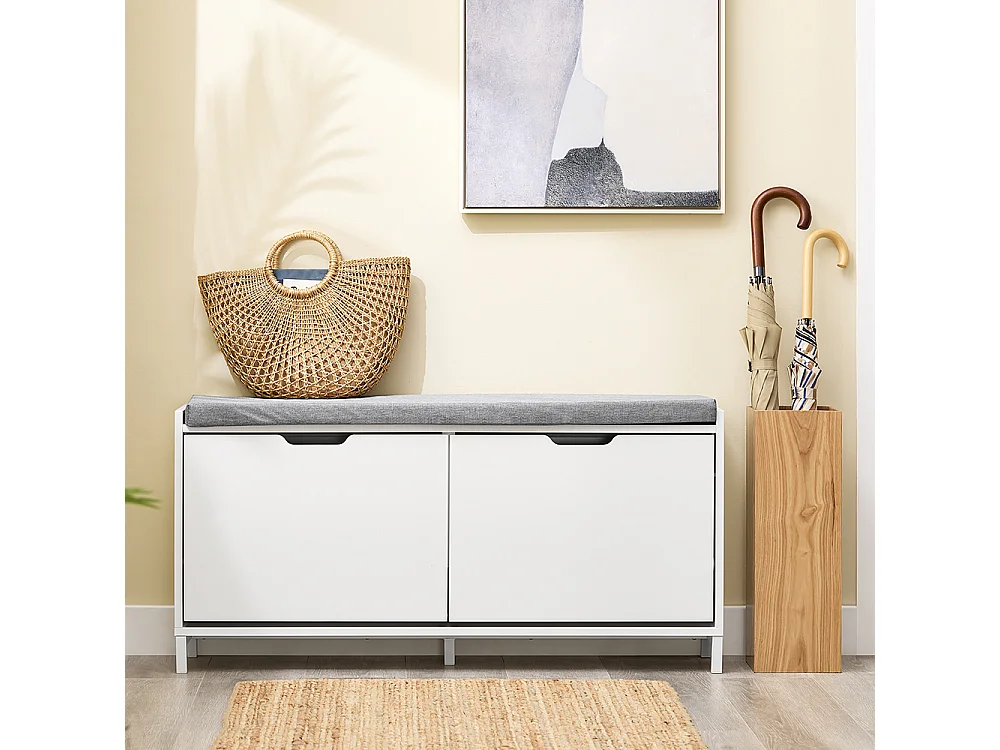 SoBuy Banc de rangement à chaussures avec 2 portes Blanc 105x24x52cm Fonctionnel FSR151-L-W
