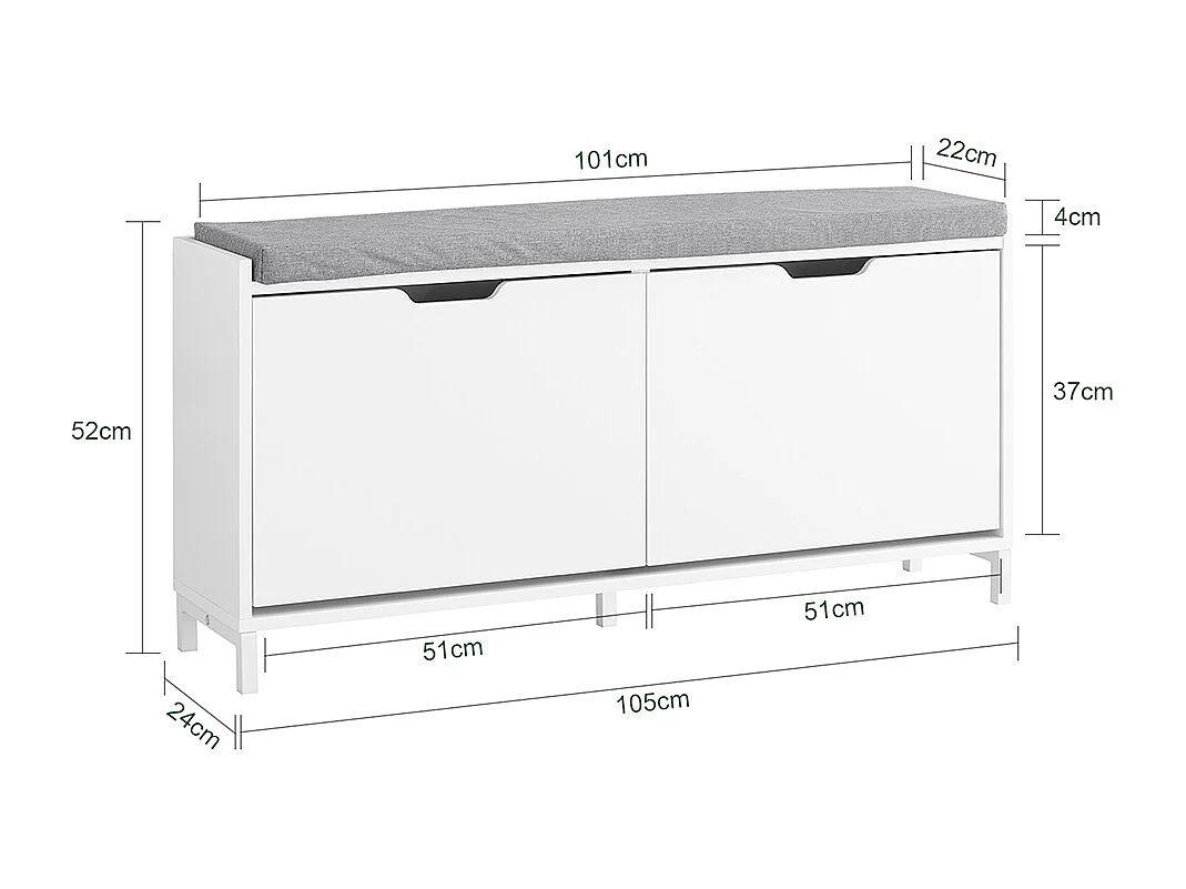 SoBuy Banc de rangement à chaussures avec 2 portes Blanc 105x24x52cm Fonctionnel FSR151-L-W