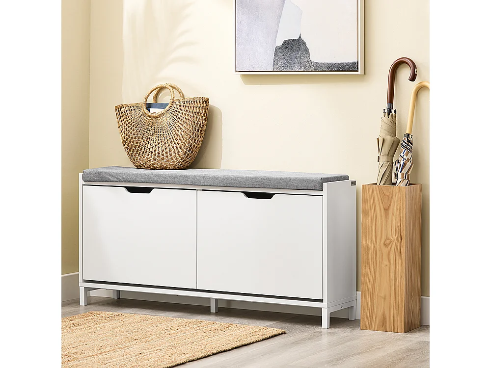 SoBuy Banc de rangement à chaussures avec 2 portes Blanc 105x24x52cm Fonctionnel FSR151-L-W