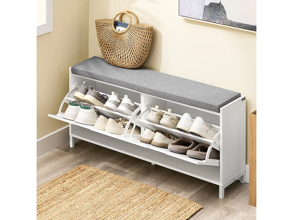 SoBuy Banc de rangement à chaussures avec 2 portes Blanc 105x24x52cm Fonctionnel FSR151-L-W