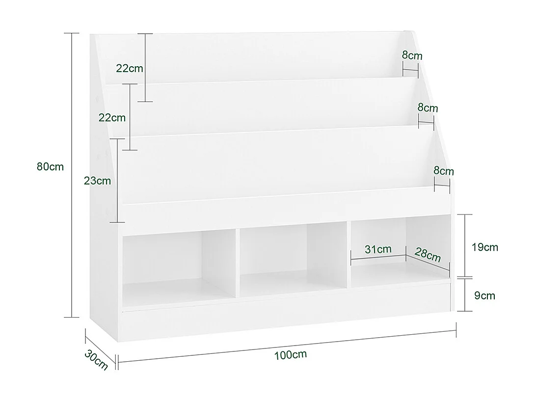 SoBuy Estantería infantil 3 shelfs Blanco 100x29.8x80cm Minimalista KMB118-W