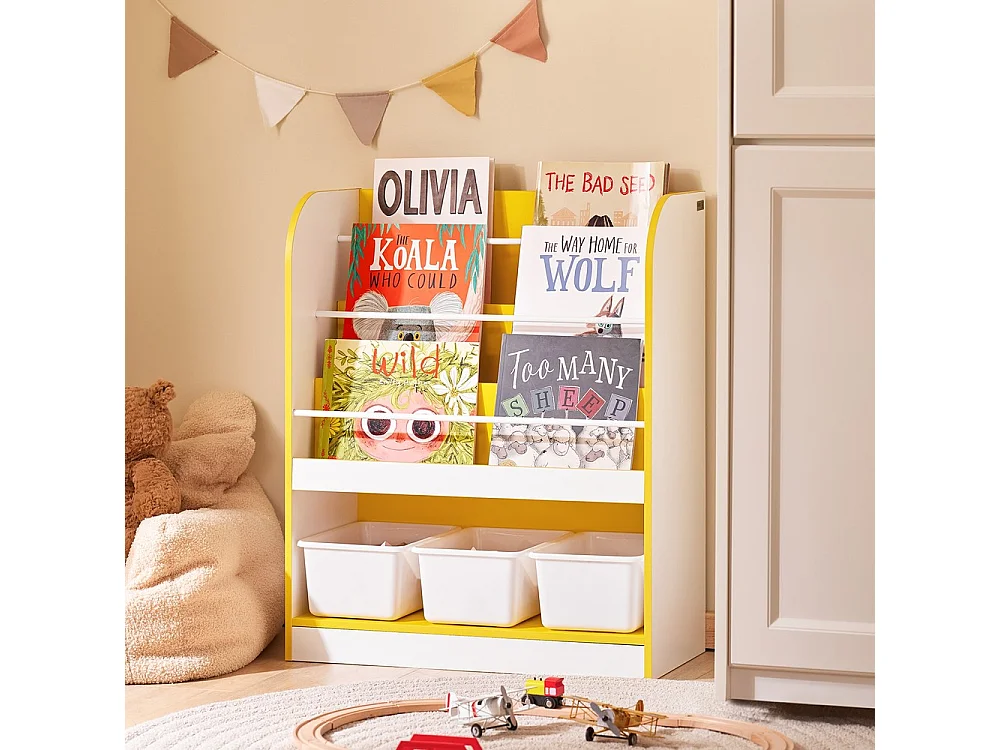 SoBuy Bibliothèque Enfant avec Boîtes de Rangement pour Livres et Jouets