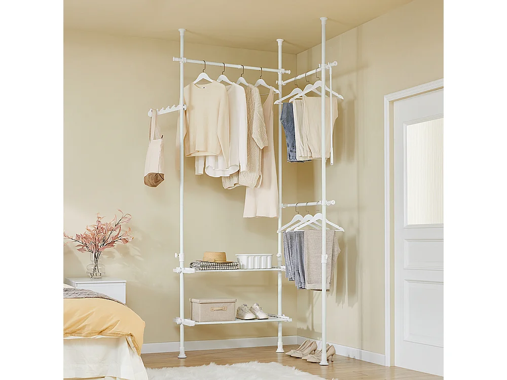 SoBuy Wieszak stojący Biały 145x42.4x227cm Funkcjonalny FRG34-II-W