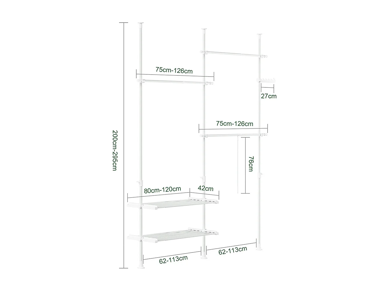 SoBuy Wieszak stojący Biały 145x42.4x227cm Funkcjonalny FRG34-II-W