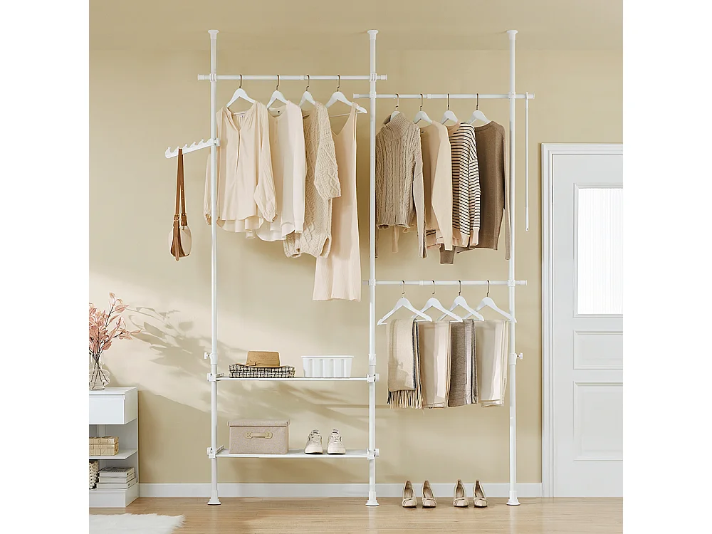 SoBuy Wieszak stojący Biały 145x42.4x227cm Funkcjonalny FRG34-II-W