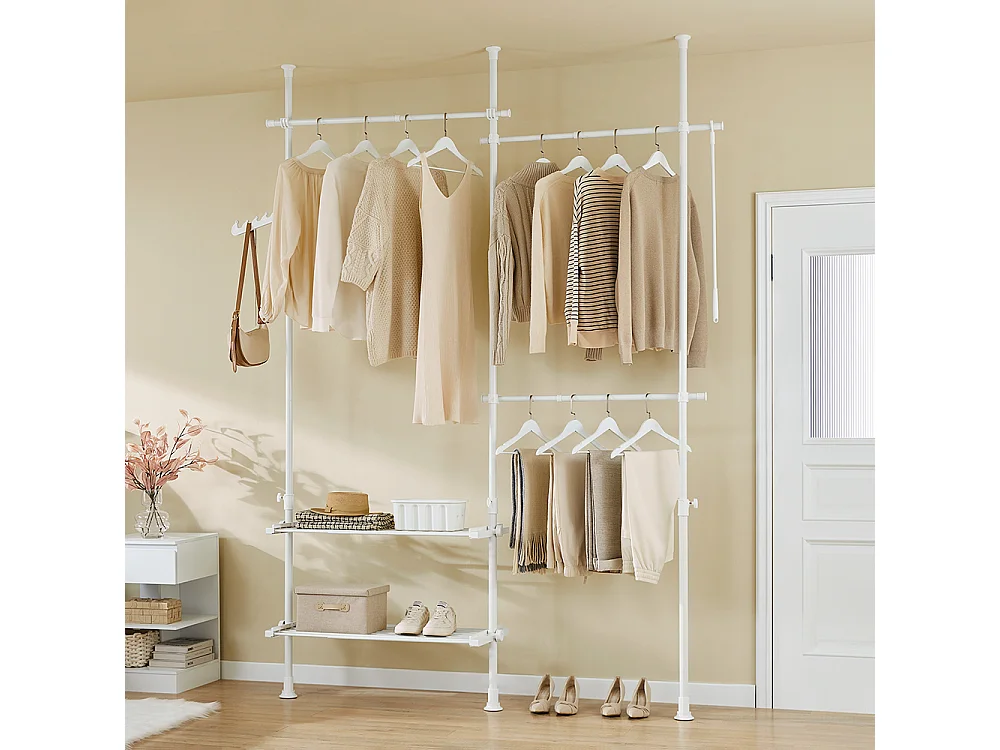 SoBuy Wieszak stojący Biały 145x42.4x227cm Funkcjonalny FRG34-II-W