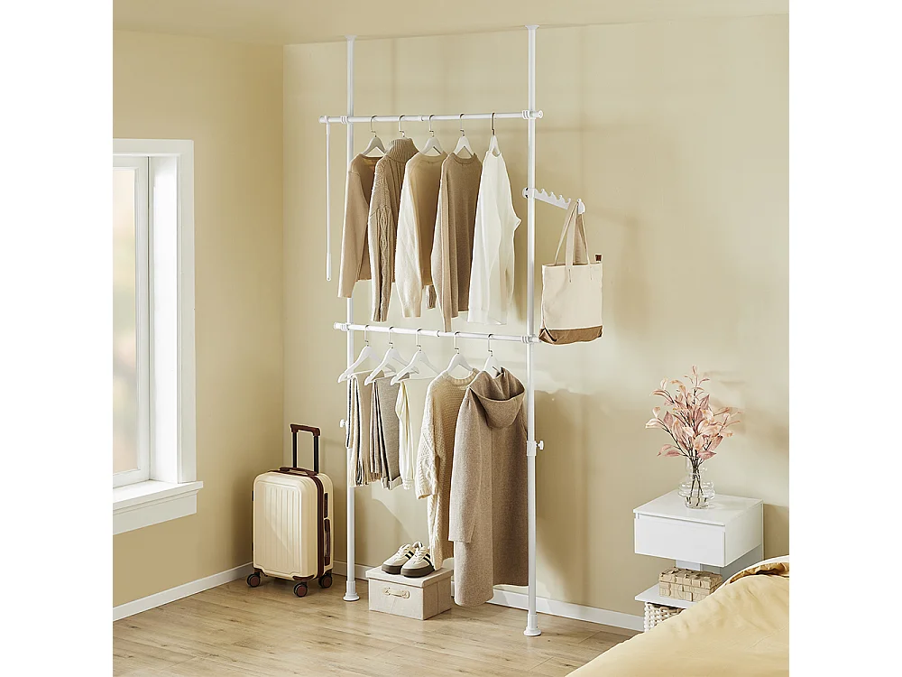 SoBuy Portemanteau sur Pied Télescopique Réglable Blanc 75x9x227cm Fonctionnel FRG109-II-W