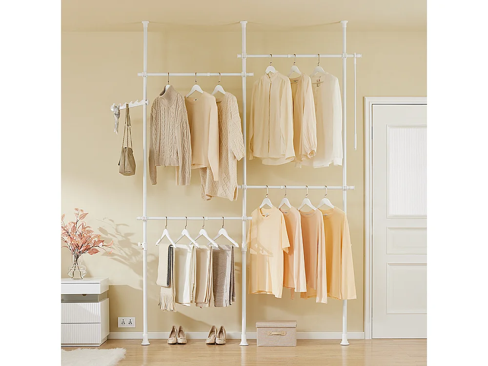 SoBuy Portemanteau sur Pied Télescopique Blanc 145x9x227cm Fonctionnel KLS03-II-W