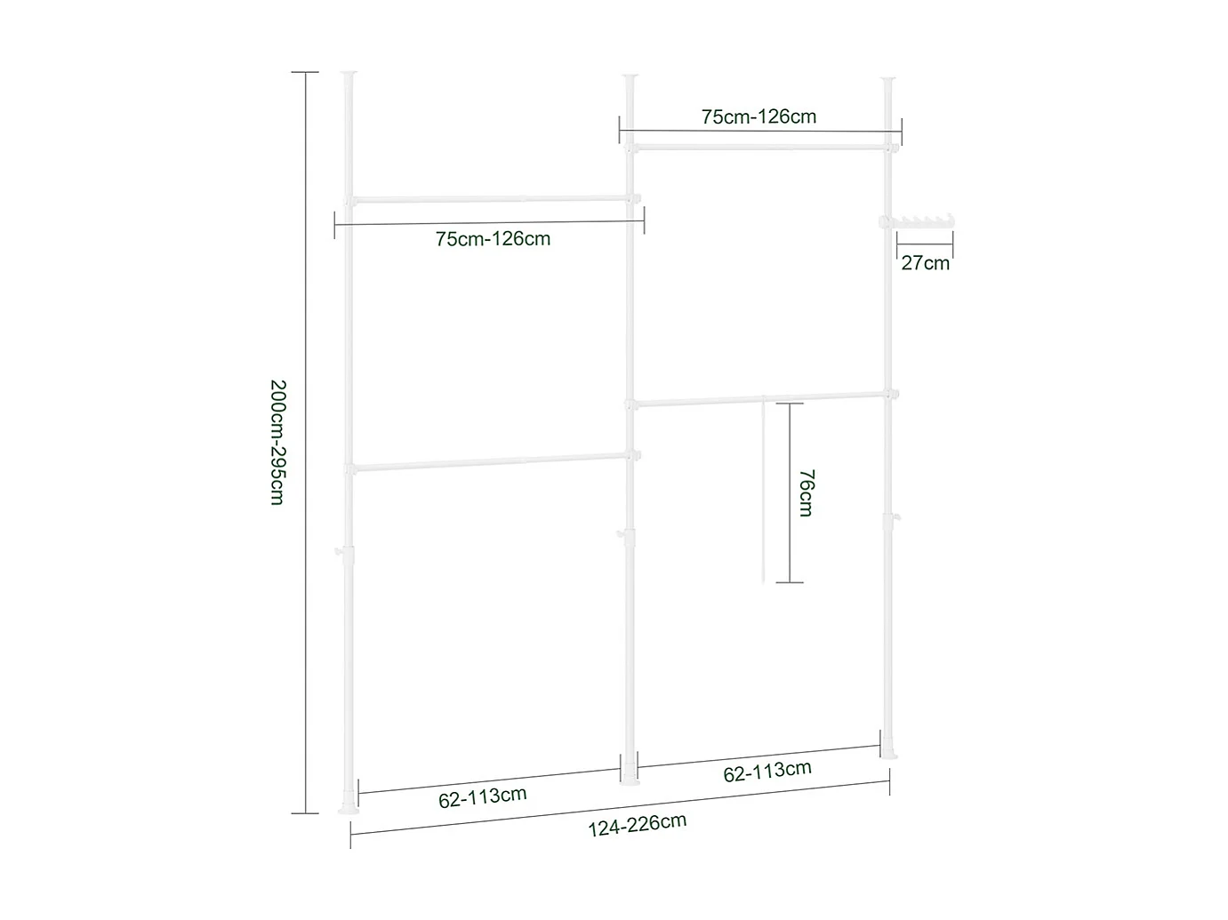 SoBuy Portemanteau sur Pied Télescopique Blanc 145x9x227cm Fonctionnel KLS03-II-W