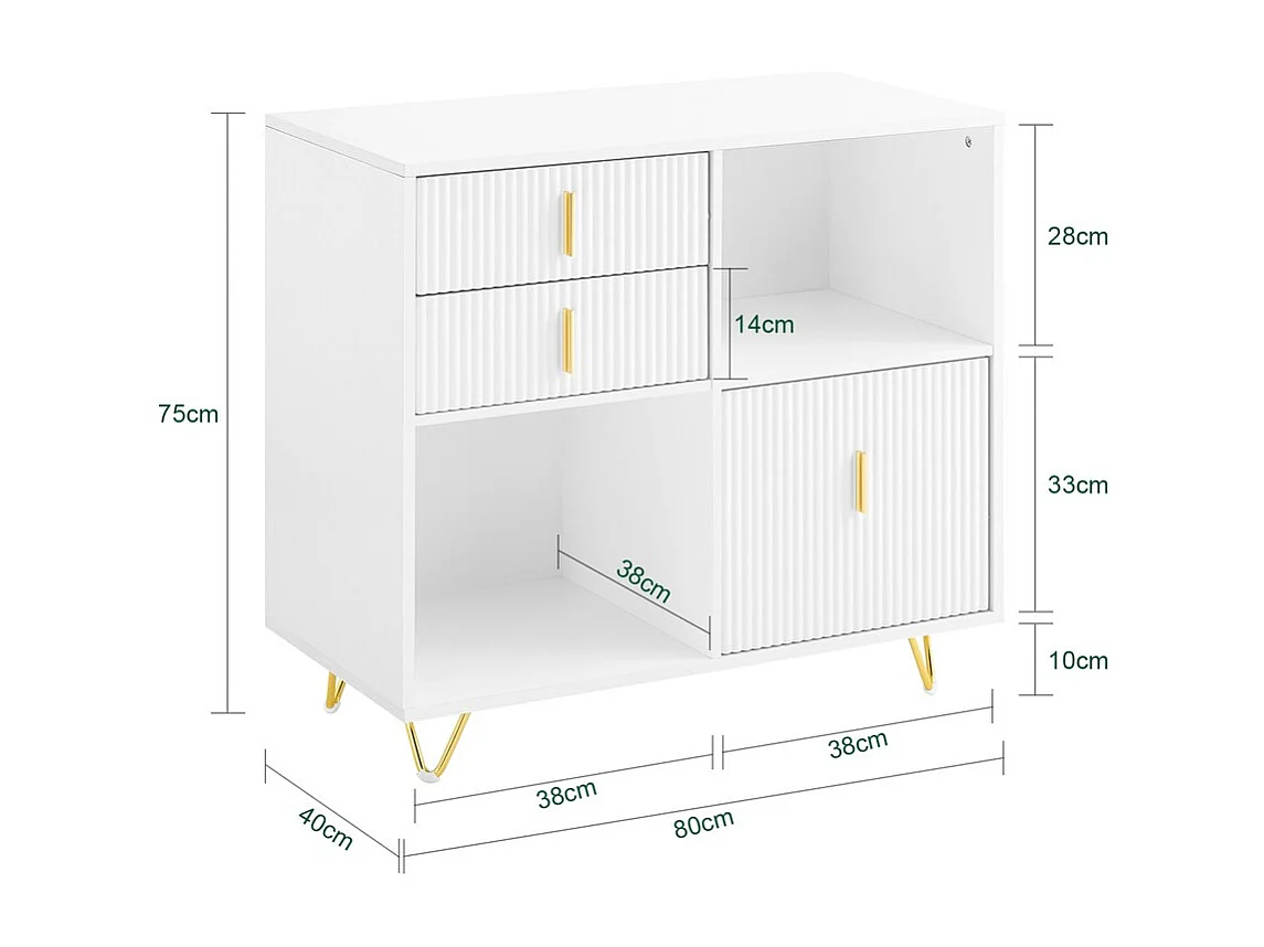 SoBuy Meuble Imprimante 3 Tiroirs et 2 Compartiments Ouverts Blanc