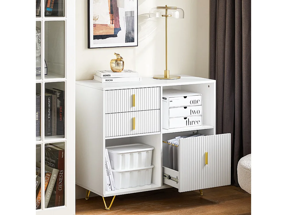 SoBuy Meuble Imprimante 3 Tiroirs et 2 Compartiments Ouverts Blanc