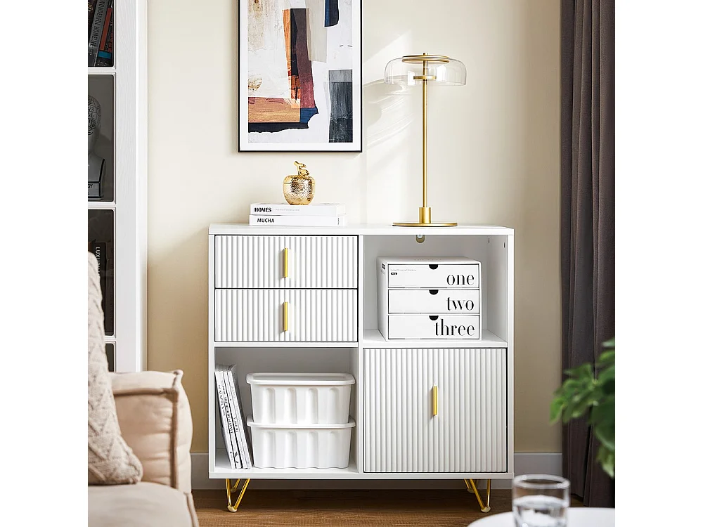 SoBuy Meuble Imprimante 3 Tiroirs et 2 Compartiments Ouverts Blanc