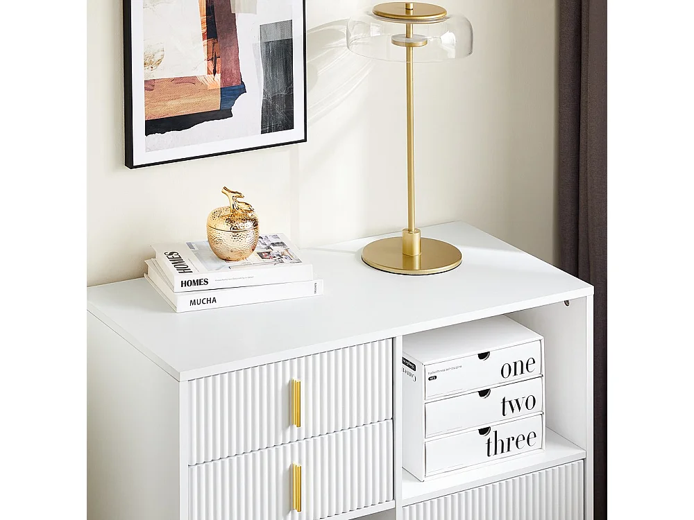 SoBuy Meuble Imprimante 3 Tiroirs et 2 Compartiments Ouverts Blanc