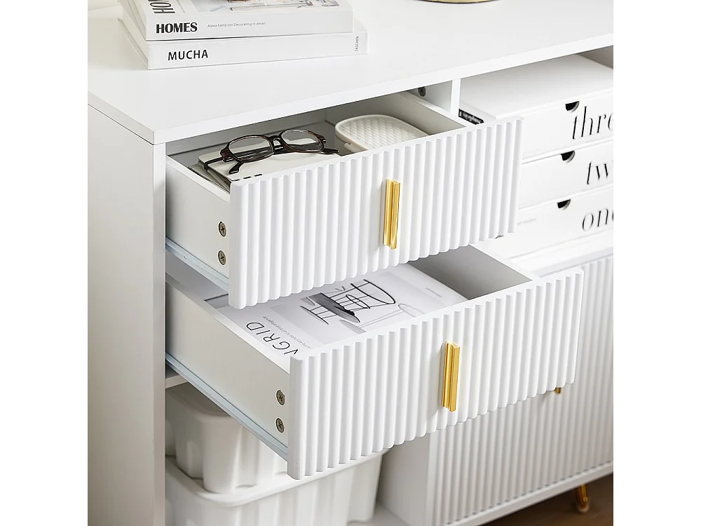 SoBuy Meuble Imprimante 3 Tiroirs et 2 Compartiments Ouverts Blanc