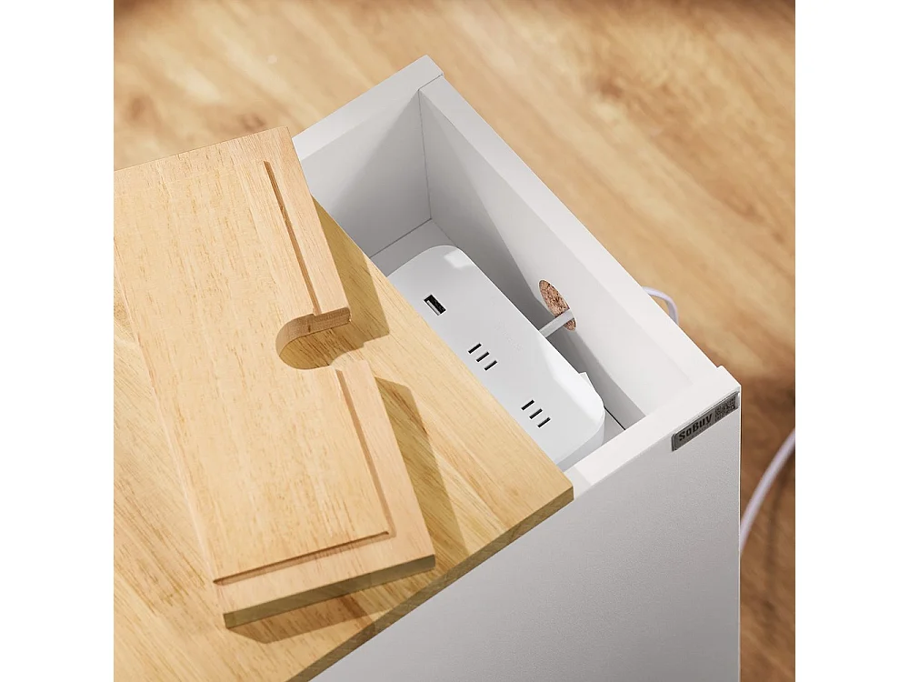 Stolik nocny z szufladą i półką w nowoczesnym białym dębie