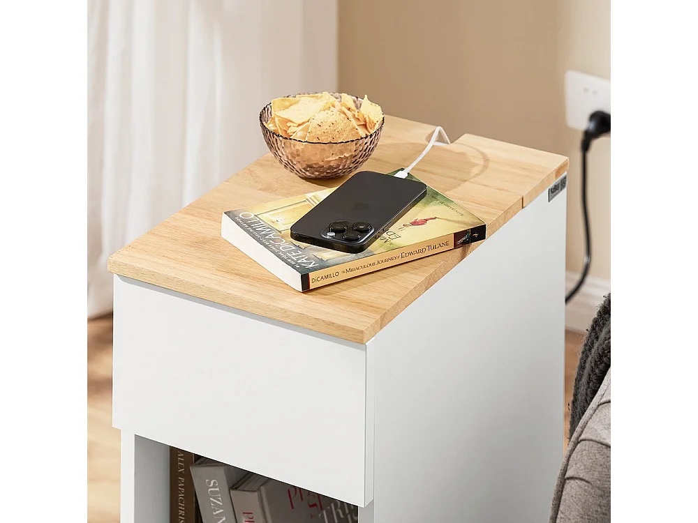 Stolik nocny z szufladą i półką w nowoczesnym białym dębie