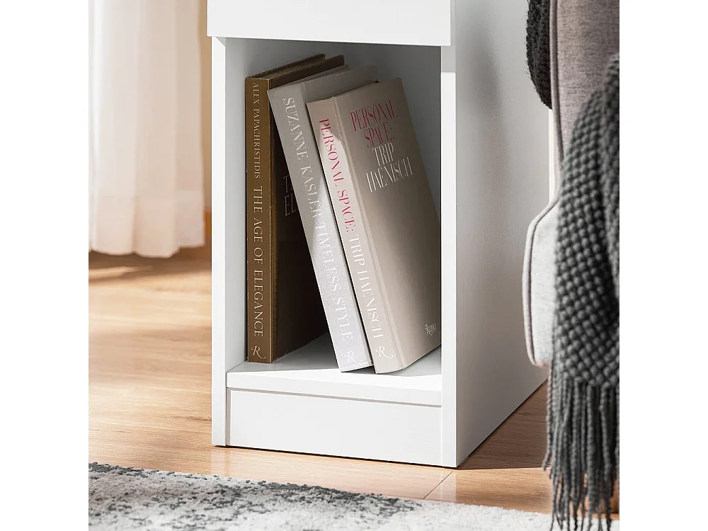 Stolik nocny z szufladą i półką w nowoczesnym białym dębie