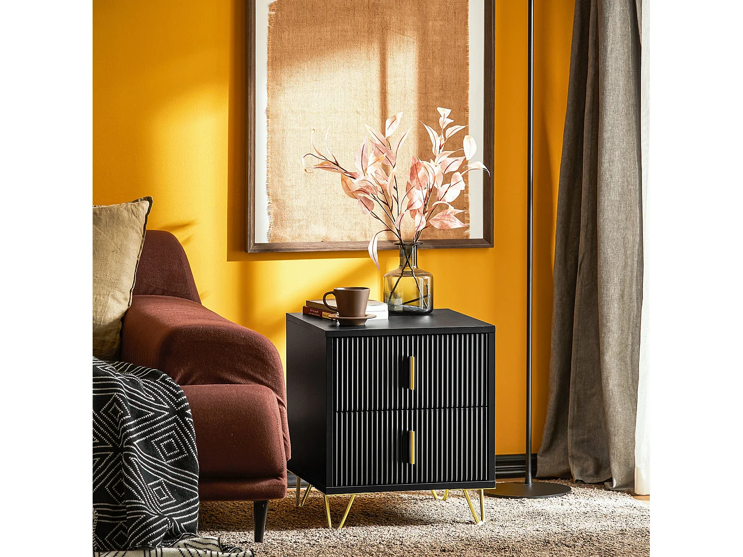 SoBuy Table de chevet à 2 tiroirs Noir 63x46.5x47.3cm Fonctionnel FBT115-SCHX2