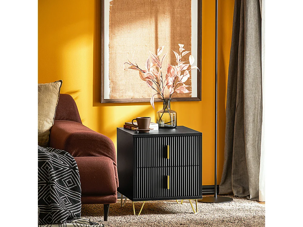 SoBuy Szafka nocna z dwiema szufladami Czarny 40.01x40.01x46.99cm Funkcjonalny FBT115-SCHX2