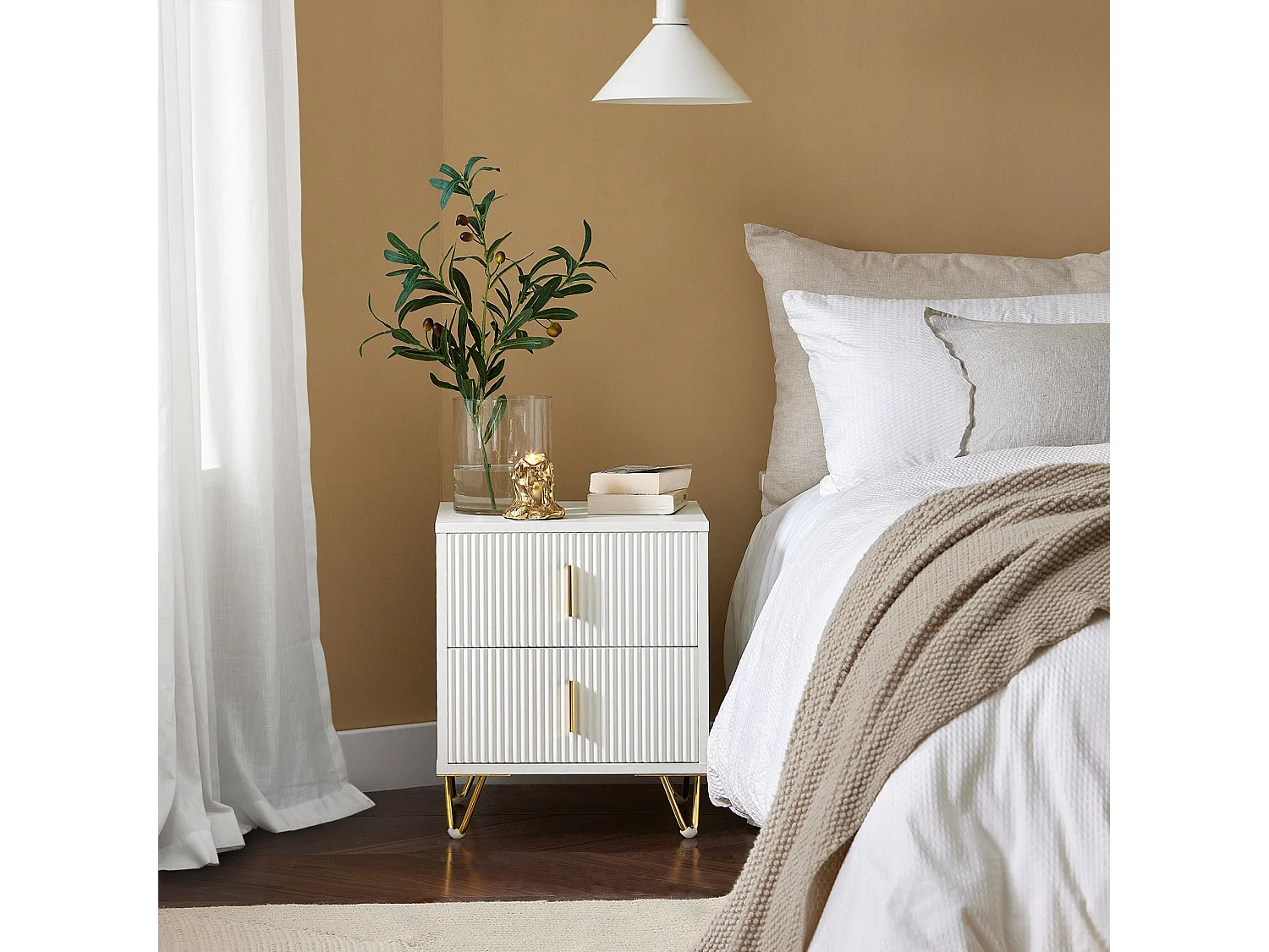 SoBuy Mesilla de noche con dos cajones Blanco 63x46.5x47.3cm Funcional FBT115-WX2