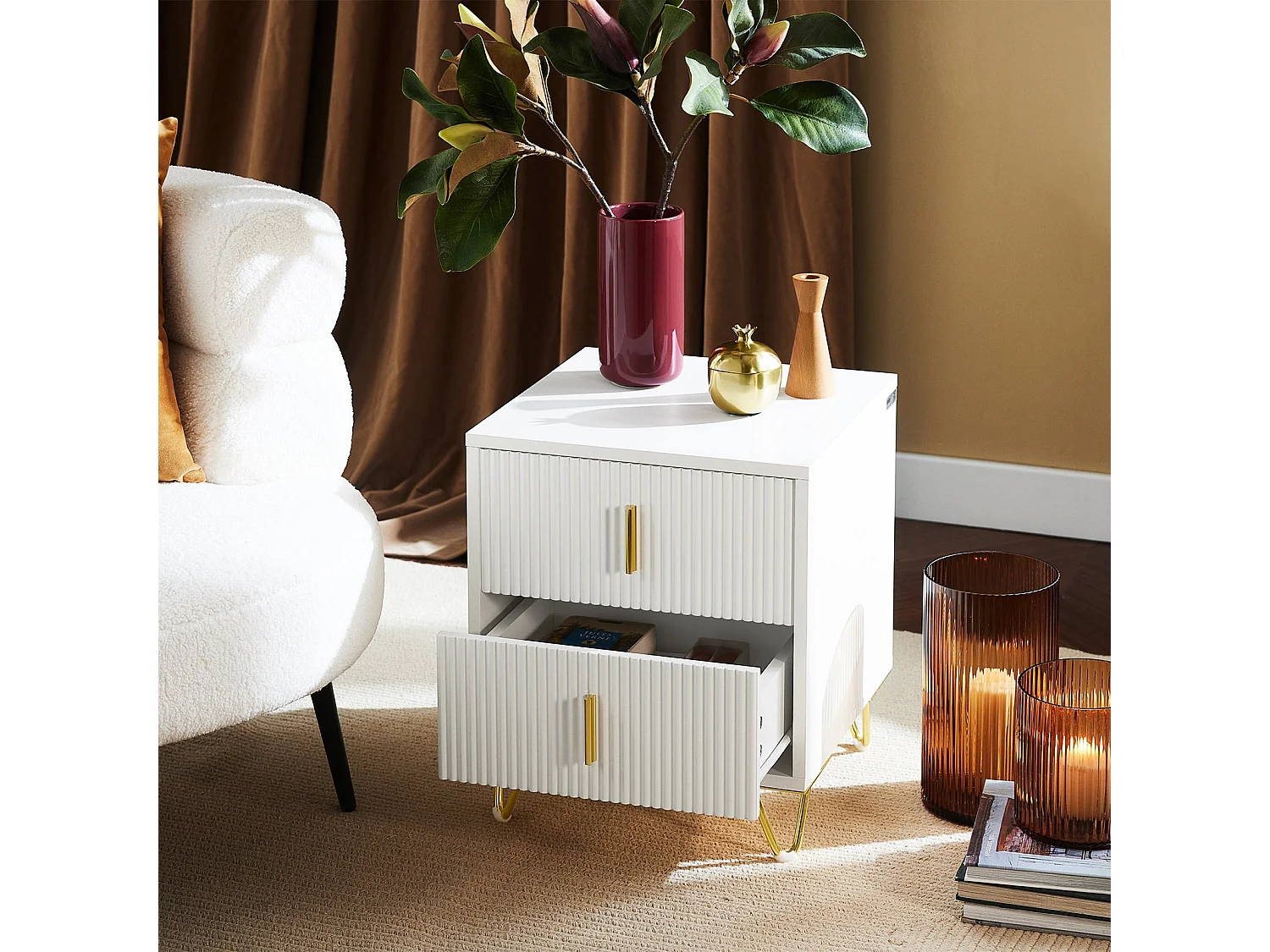 SoBuy Mesilla de noche con dos cajones Blanco 63x46.5x47.3cm Funcional FBT115-WX2