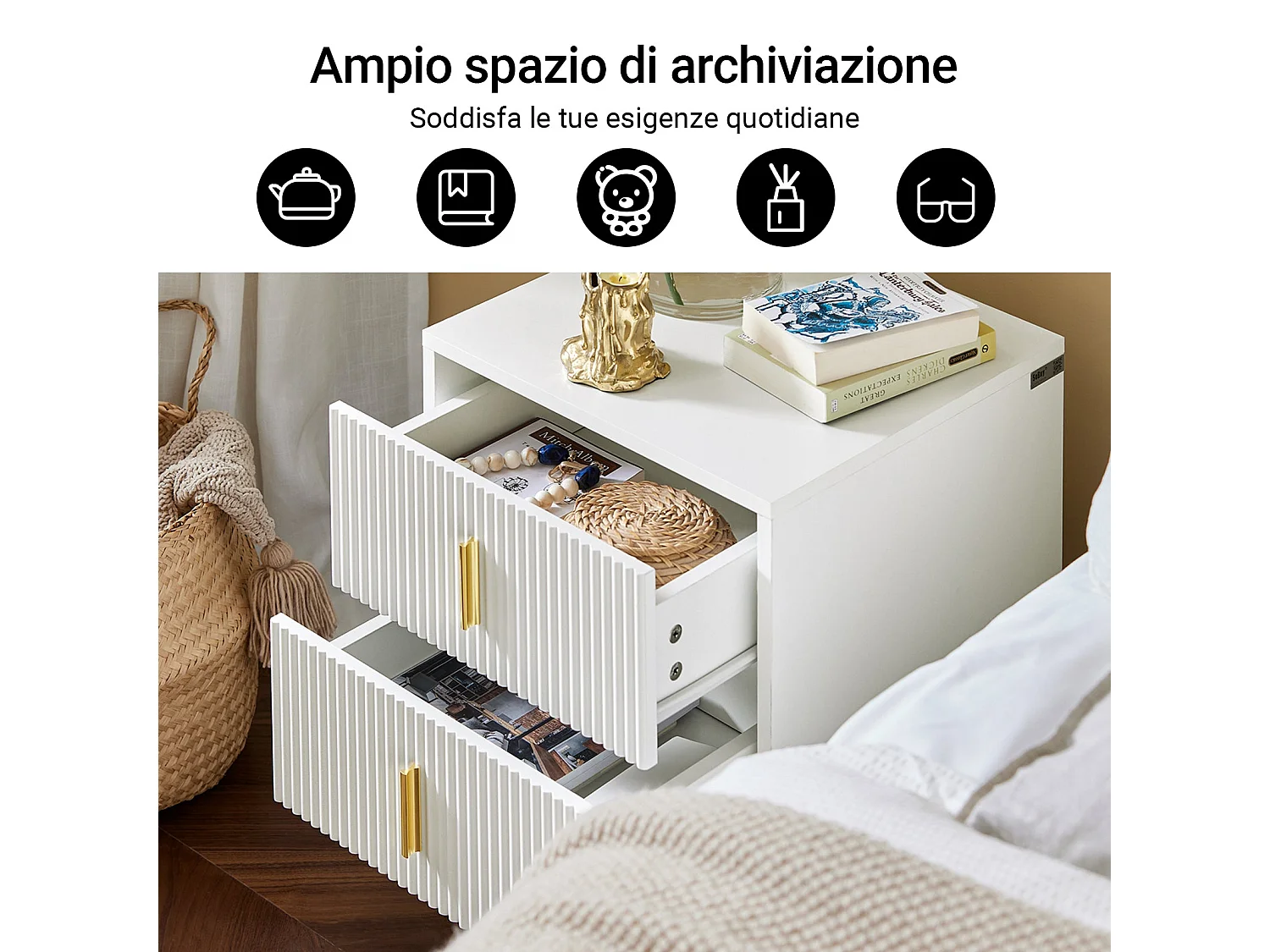 SoBuy Mesilla de noche con dos cajones Blanco 63x46.5x47.3cm Funcional FBT115-WX2